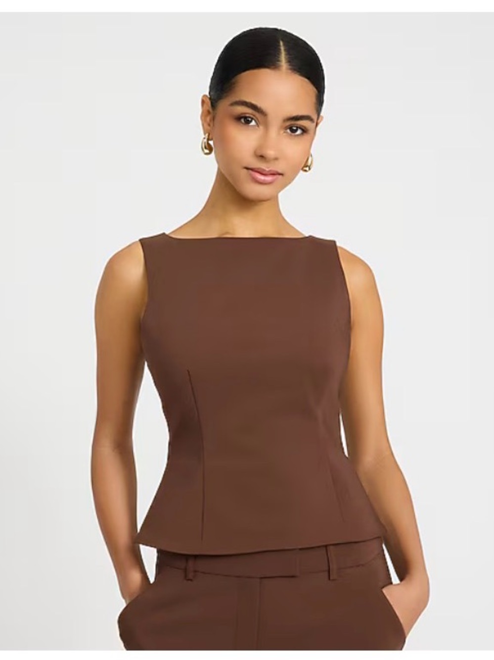 Express Brown Sleeveless Boatneck Peplum Camisole